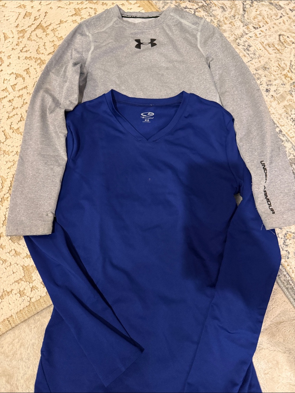Under Armour Long Sleeve Tops - Gray & Royal Blue